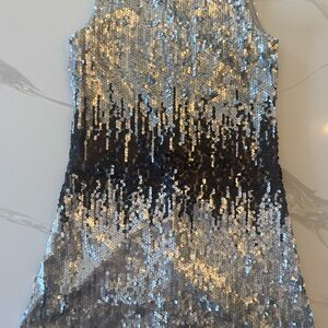 Girls Silver and Black Sequin Dress